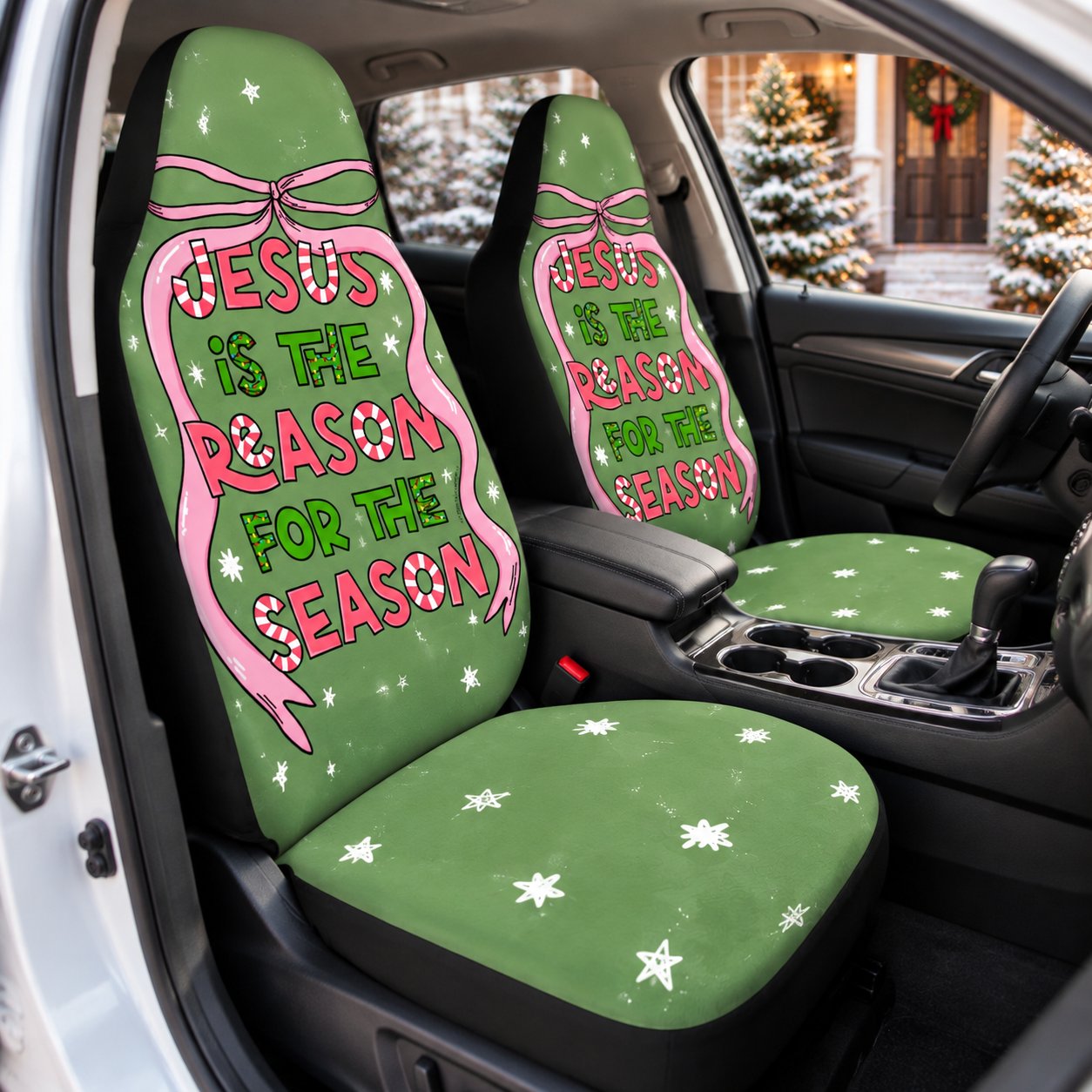 Jesus Is The Reason For The Season Car Seat Covers, Christmas Christian Auto Seat Cover, Faith Holiday Car Accessories, Religious Gift CARSC29