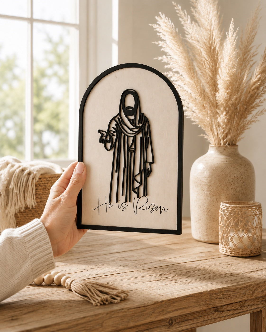 He Is Risen Wooden Arch Sign, Jesus Christian Table Decor, Easter Religious Shelf Decor, Faith Home Decor Gift WD07