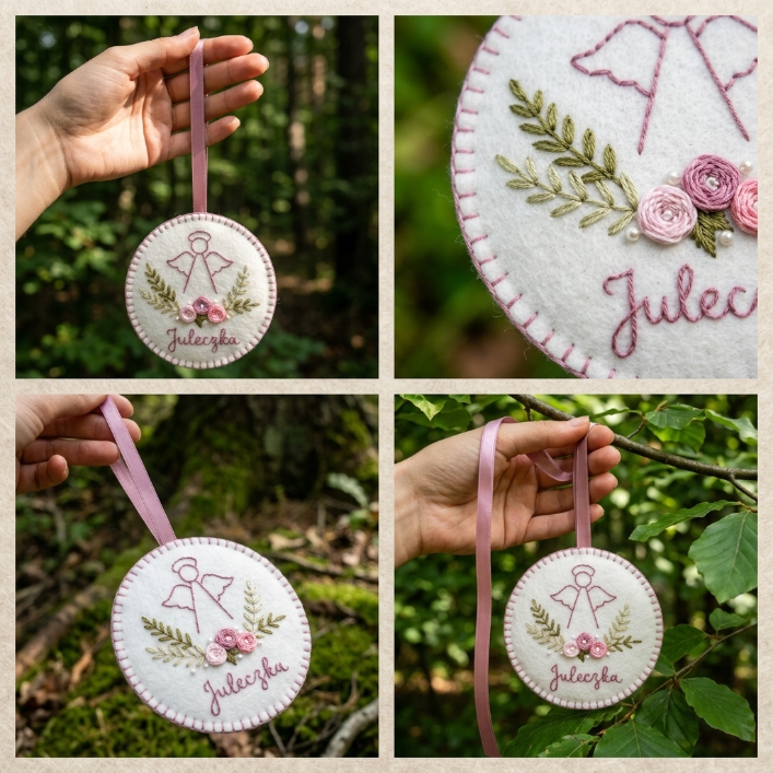 Personalized Angel Felt Ornament, Christian Guardian Angel With Flower Felt Ornament, Faith Decor, Catholic Butterfly Floral Cross Ornament, Embroidered Felt Ornament Decor, Handmade Religious Gift FE16