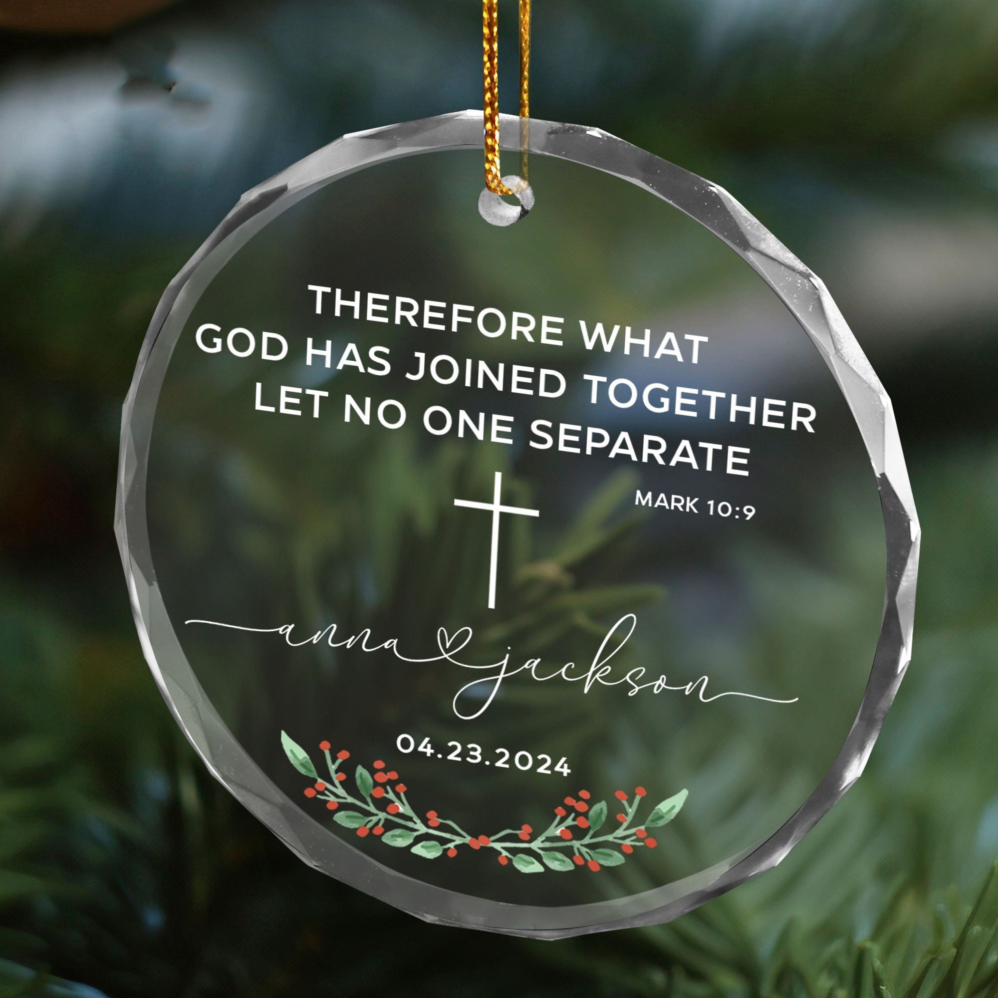 Personalized Christian Christmas Tree Ornament with Bible Verse Mark 10:9, Xmas Decor, Christian Jesus Ornament, Custom Wedding Gift, Ideas For Christmas Trees DCLAF20