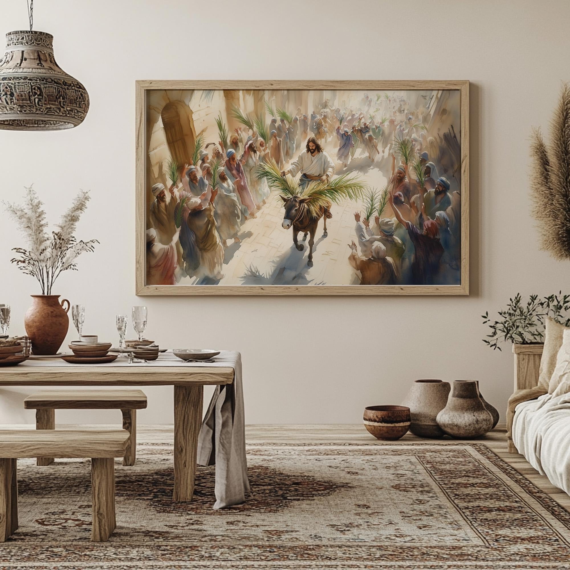 Jesus Riding into Jerusalem Poster, Palm Sunday Holy week Art Poster, Jesus Christ Riding on a Donkey Poster, Easter, Christian Poster