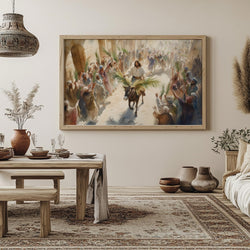 Jesus Riding into Jerusalem Poster, Palm Sunday Holy week Art Poster, Jesus Christ Riding on a Donkey Poster, Easter, Christian Poster