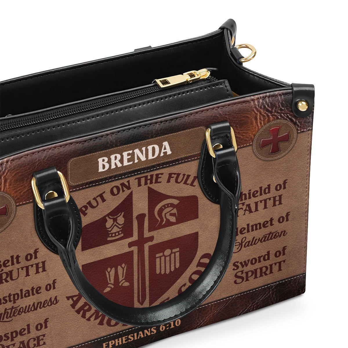 Personalized Armor of God Leather Handbag, Ephesians 6:10 Scripture Purse, Christian Religious Gift for Women BLAF41