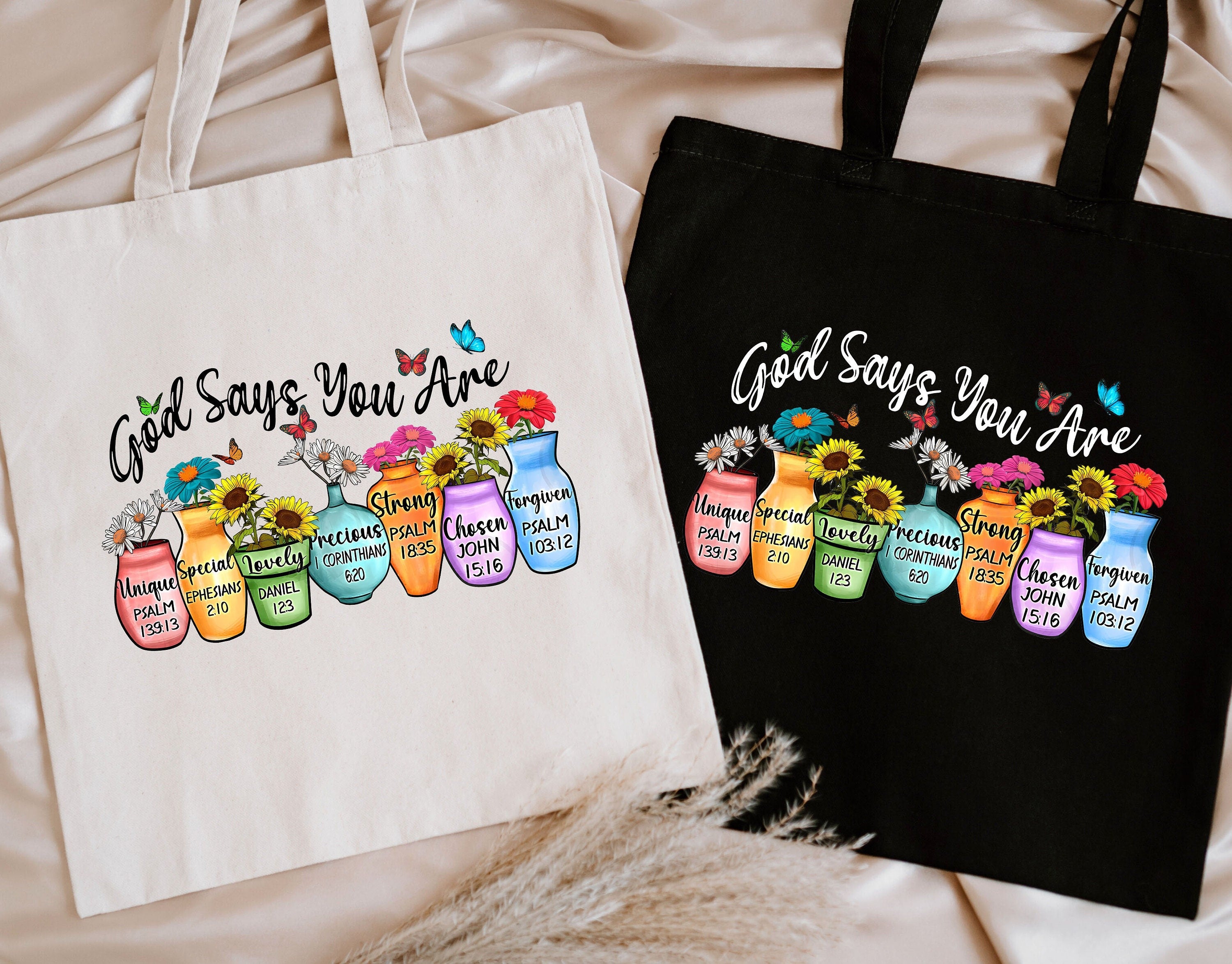 God Says You Are Christian Tote Bag – Inspirational Women’s Canvas Bag – Religious Gift for Her – Motivational Shoulder Tote – Bible Verse Tote – Gift for Christian Women TBLAF30