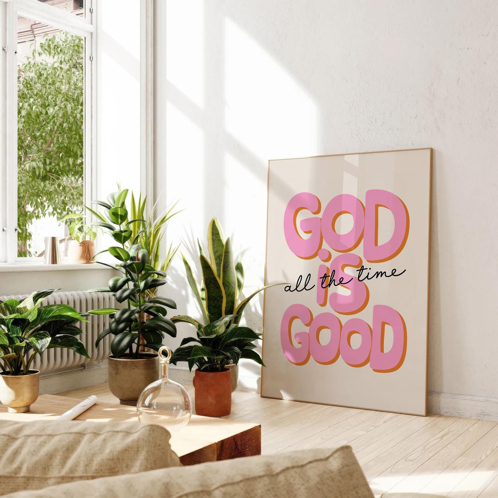God Is Good All the Time Poster, Retro Christian Art Poster, Teen Girl Bedroom Decor, Jesus Poster, Bible Art Poster