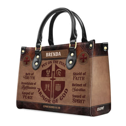 Personalized Armor of God Leather Handbag, Ephesians 6:10 Scripture Purse, Christian Religious Gift for Women BLAF41
