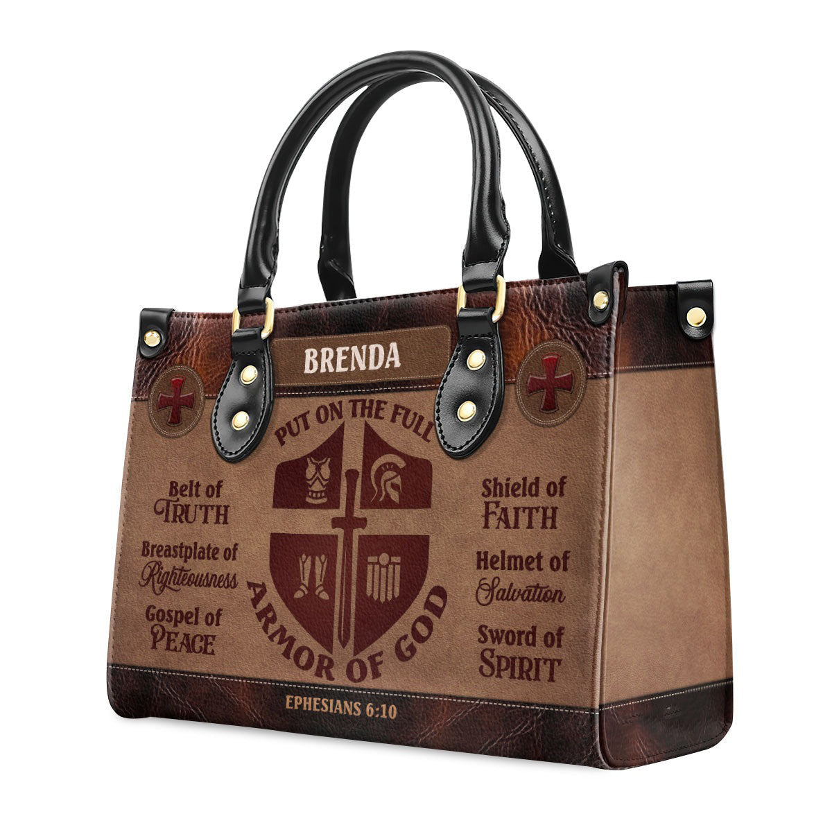 Personalized Armor of God Leather Handbag, Ephesians 6:10 Scripture Purse, Christian Religious Gift for Women BLAF41