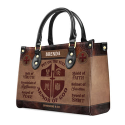 Personalized Armor of God Leather Handbag, Ephesians 6:10 Scripture Purse, Christian Religious Gift for Women BLAF41