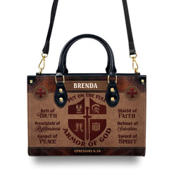 Personalized Armor of God Leather Handbag, Ephesians 6:10 Scripture Purse, Christian Religious Gift for Women BLAF41