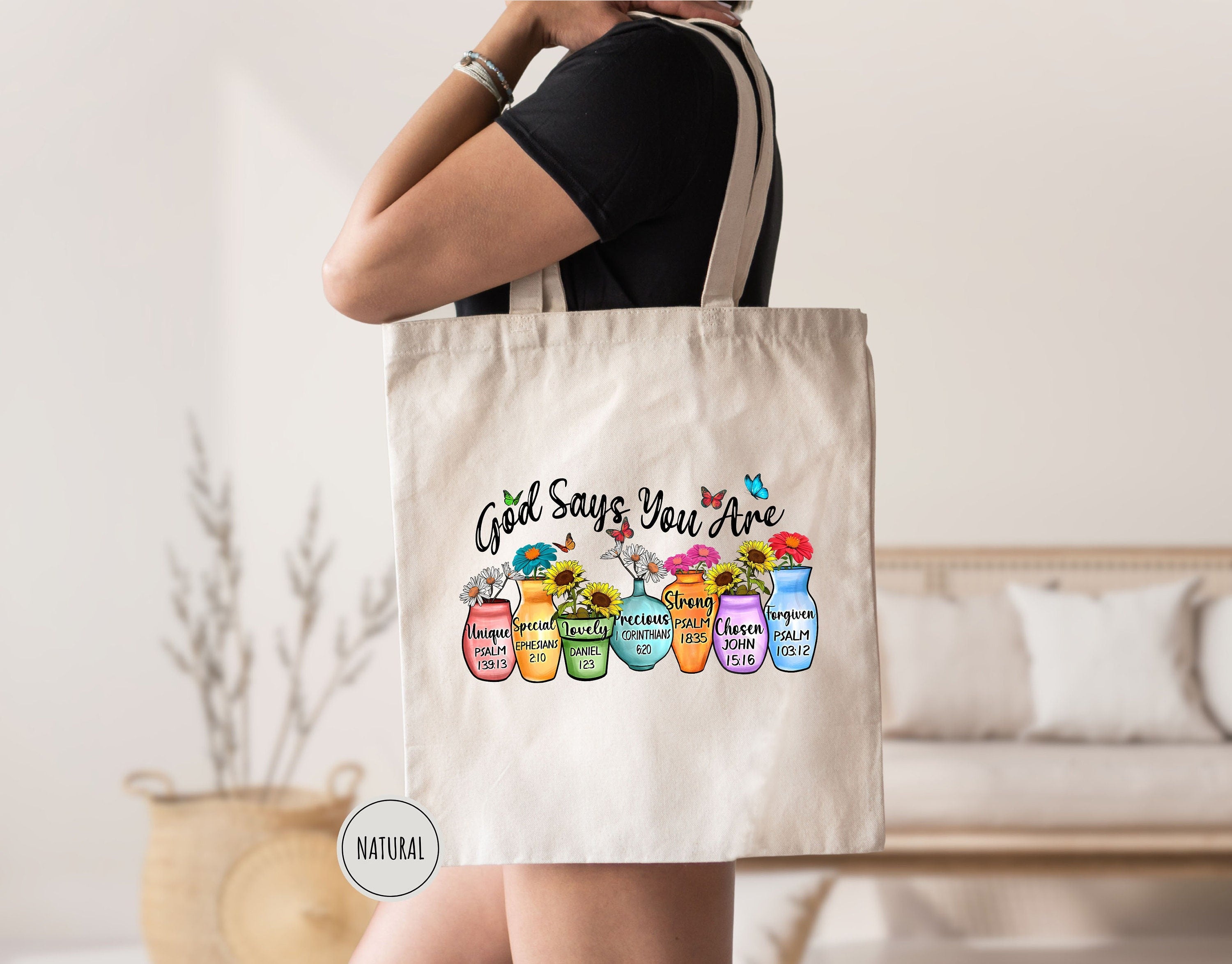 God Says You Are Christian Tote Bag – Inspirational Women’s Canvas Bag – Religious Gift for Her – Motivational Shoulder Tote – Bible Verse Tote – Gift for Christian Women TBLAF30