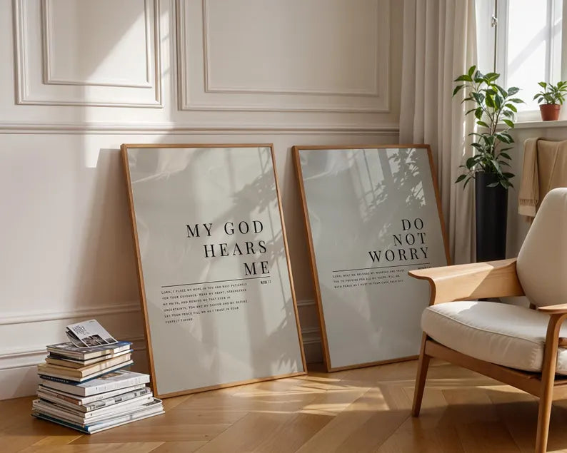 Set of 3 Inspirational Christian Wall Art Prints featuring Faith-Based Quotes for Your Home Decor PTLAF002