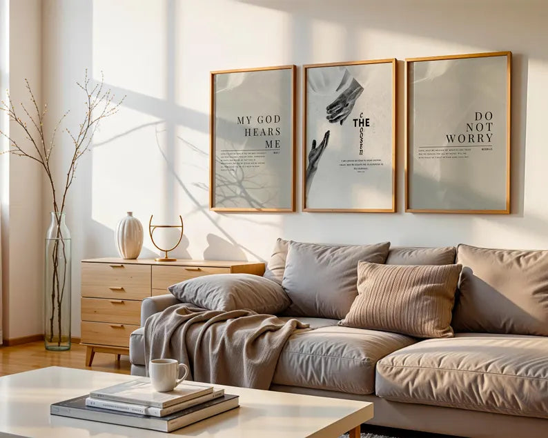 Set of 3 Inspirational Christian Wall Art Prints featuring Faith-Based Quotes for Your Home Decor PTLAF002