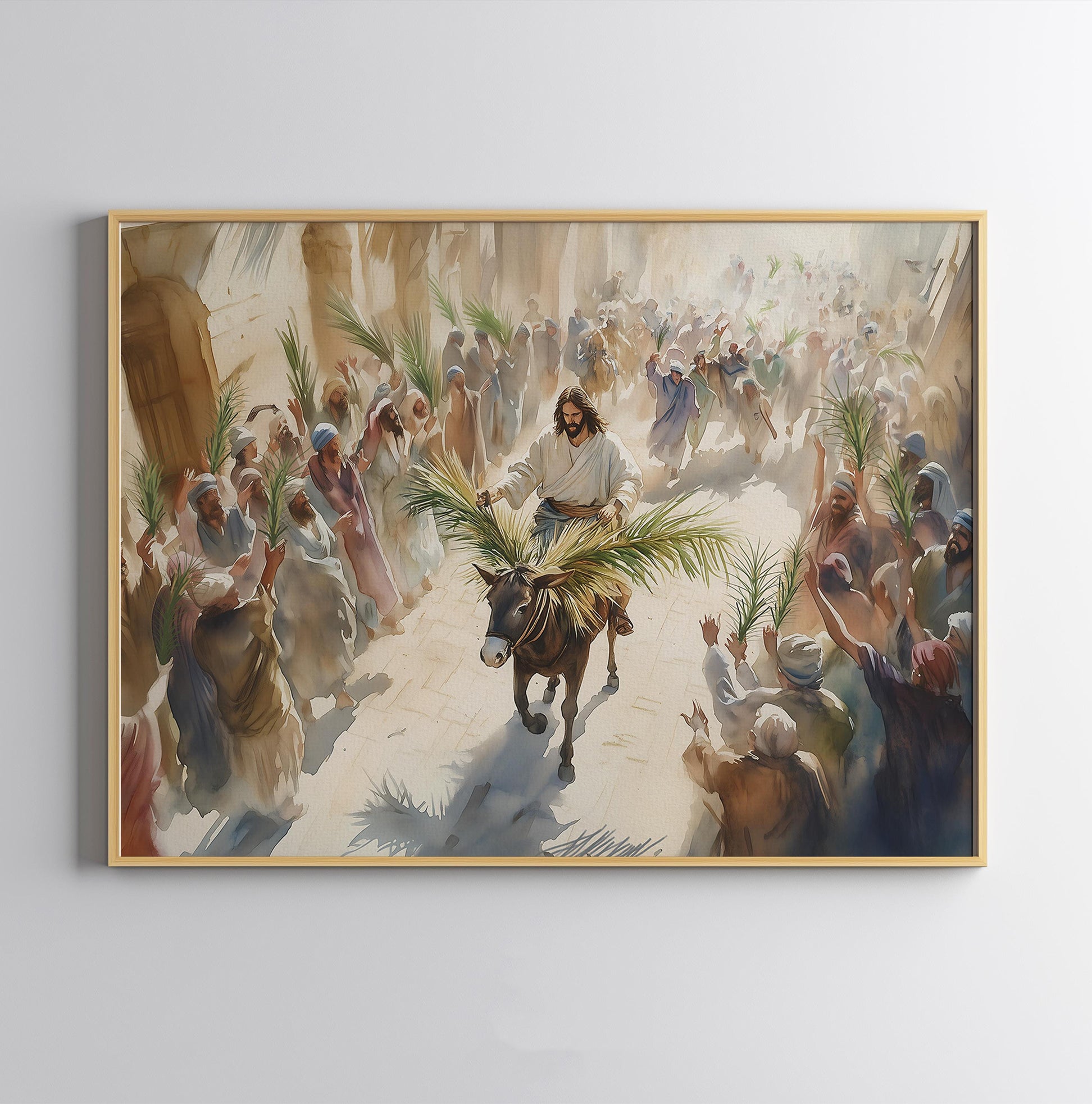 Jesus Riding into Jerusalem Poster, Palm Sunday Holy week Art Poster, Jesus Christ Riding on a Donkey Poster, Easter, Christian Poster
