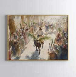 Jesus Riding into Jerusalem Poster, Palm Sunday Holy week Art Poster, Jesus Christ Riding on a Donkey Poster, Easter, Christian Poster