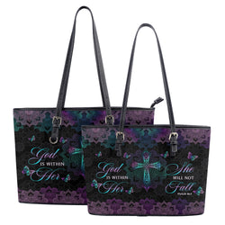 God Is Within Her She Will Not Fall Leather Bag, Personalized Leather Bag With Bible Verse. BLAF14