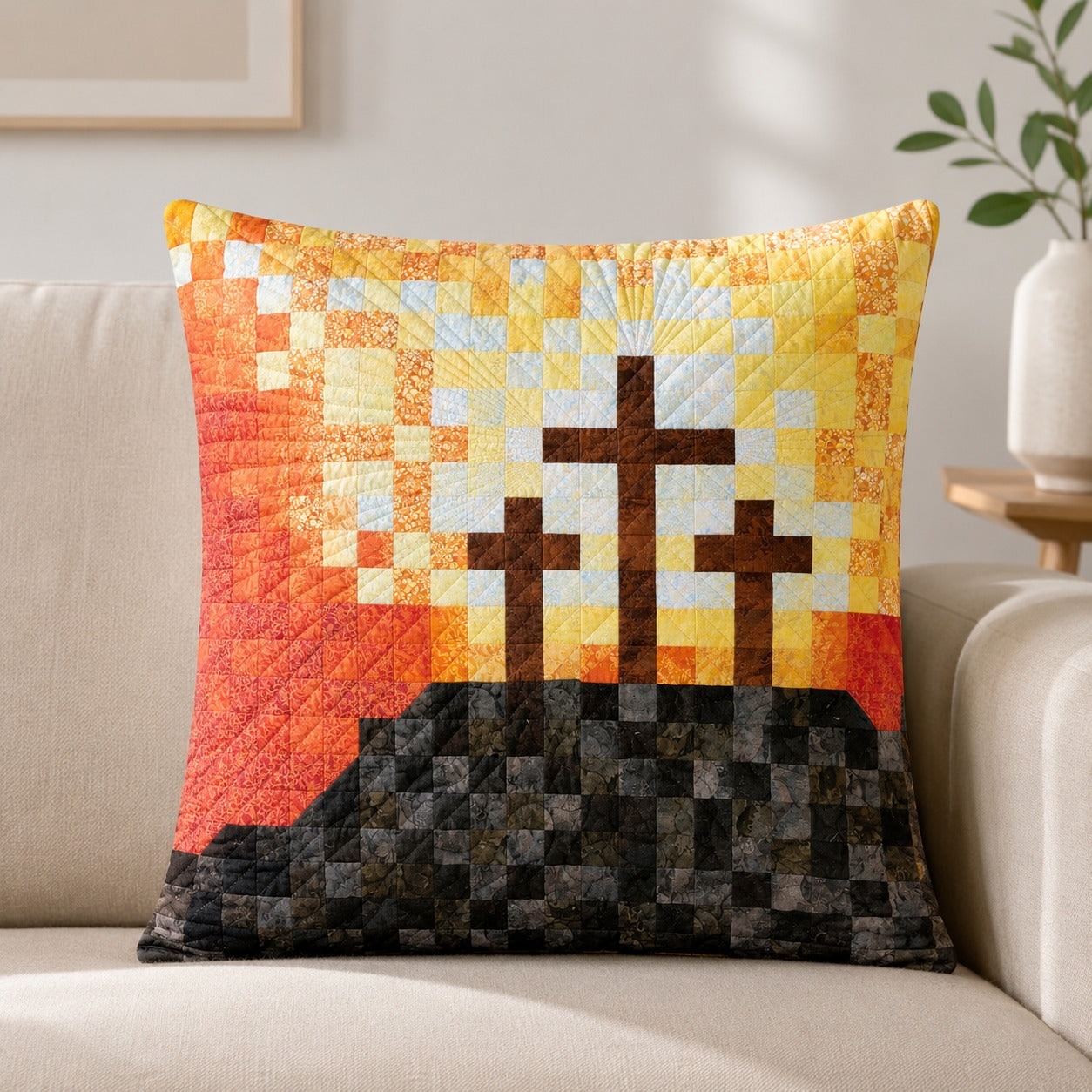 Christian Cross Quilted Pillow Case, Faith Home Decor, Religious Throw Pillow Cover, Jesus Christian Gift, Double Sided Quilt Cushion Cover QPILLOW01