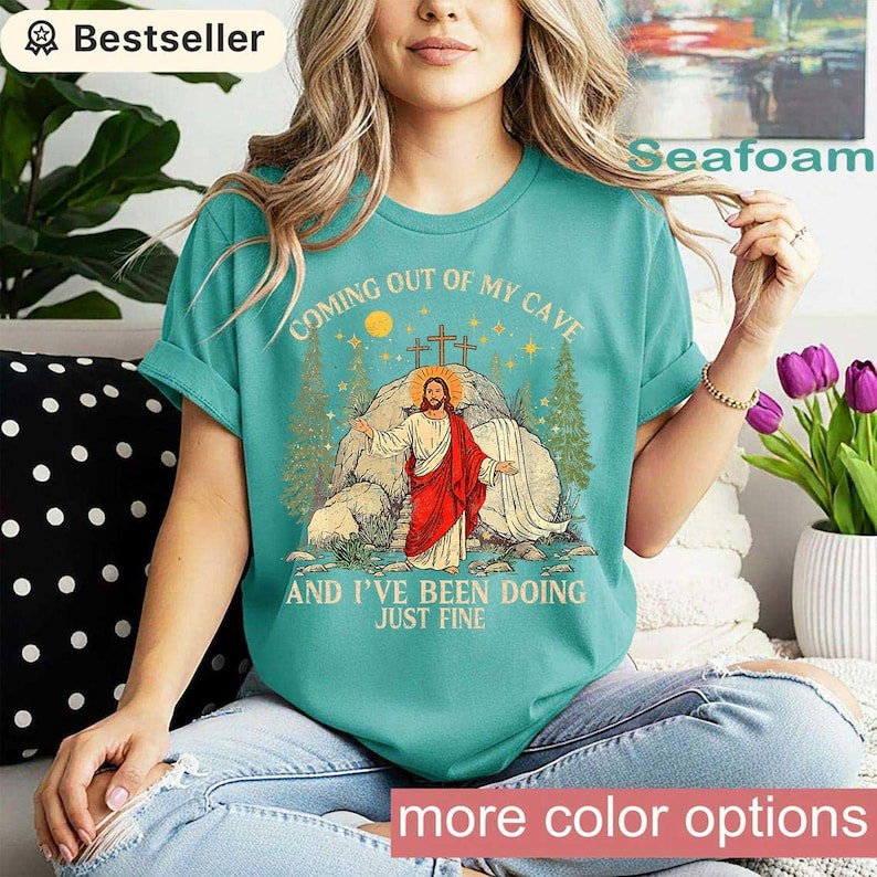 Coming Out Of My Cave Shirt, Comfort Colors Easter Tee, Funny Christian Jesus Shirt, Religious Graphic Tee, Faith Based Gift for Women CFLAF063
