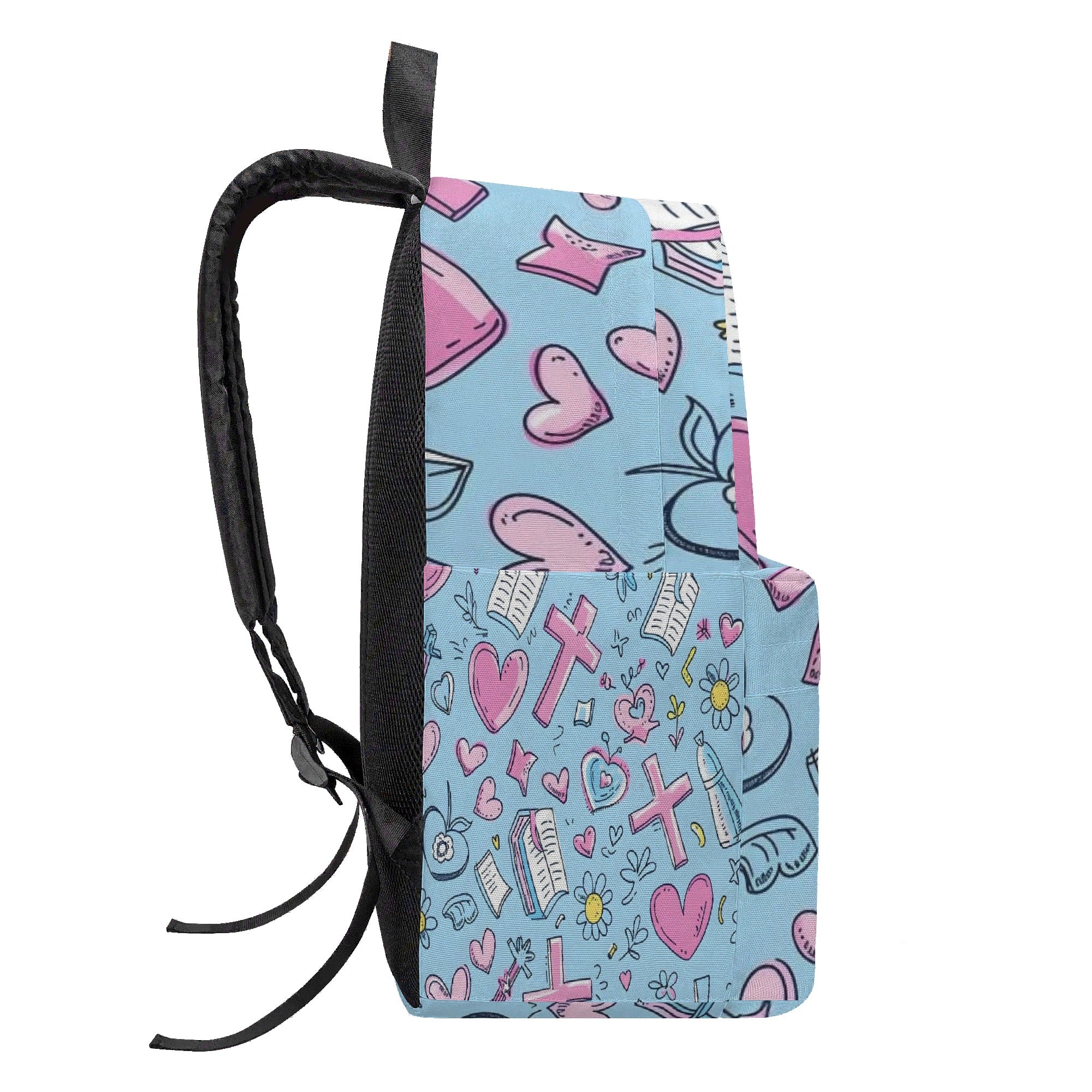 Christian Backpack For Girls, Faith Backpack With Crosses And Hearts, Religious School Bag For Women, Pastel Blue Inspirational Backpack PLAF58