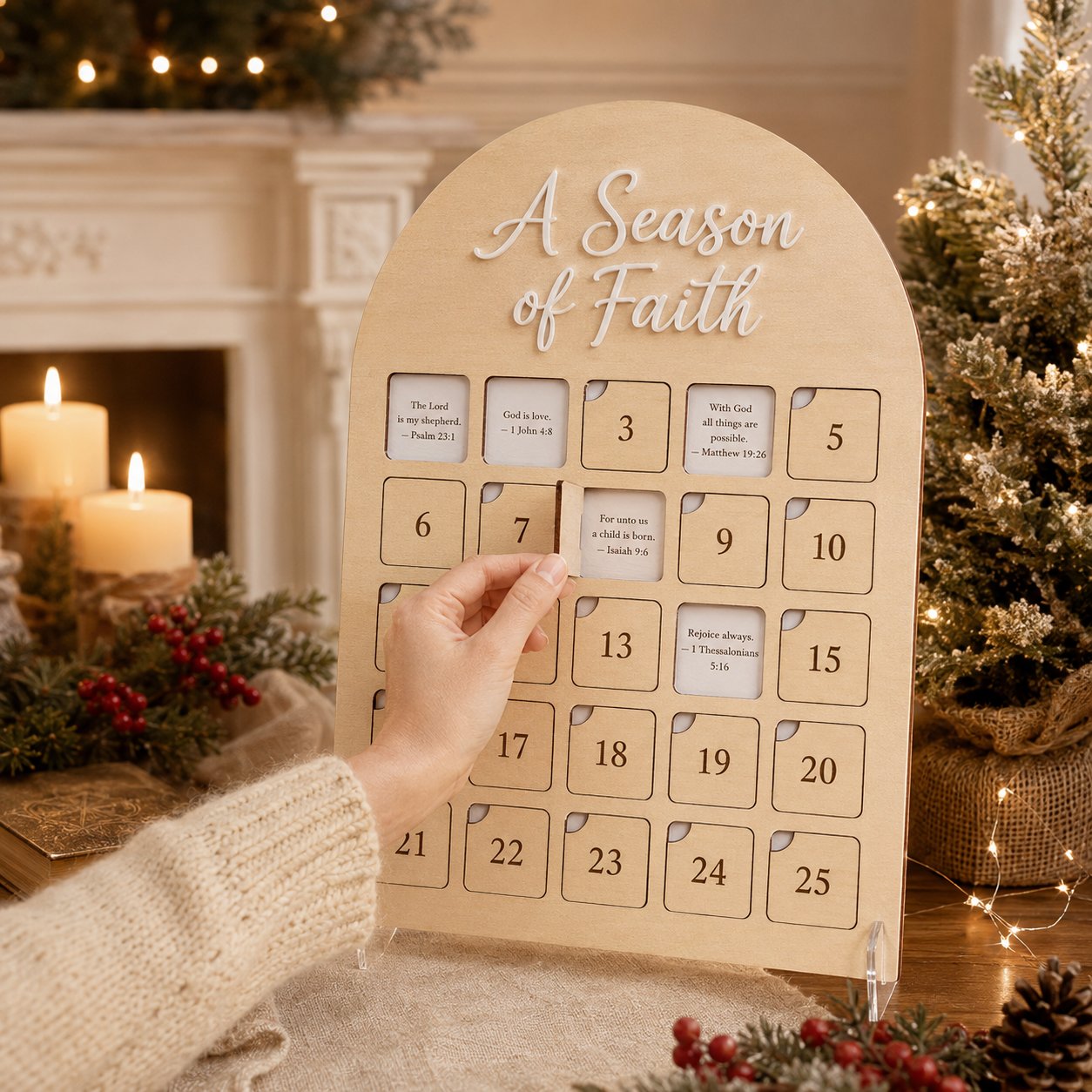 Wooden Bible Verse Advent Calendar, Christmas Gift Wooden Sign, Custom Tabletop Religious Gift, Spinning Wheel Christmas Countdown Decor, Scripture Christmas Countdown Gift XMASW15