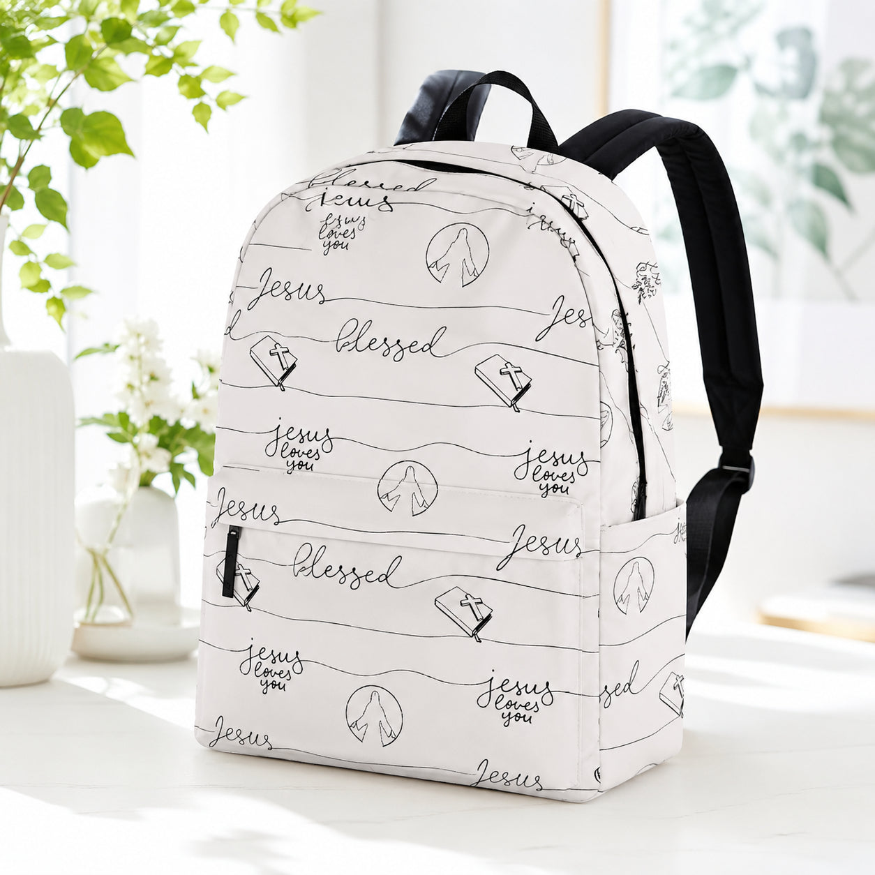 Jesus Loves You Christian Backpack, Blessed Faith School Bag, Bible Theme Backpack, Christian School Backpack, Faith-Based Backpack, Religious Book Bag, Back to School Christian Gift, Travel Backpack PLAF79
