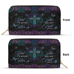 God Is Within Her She Will Not Fall Leather Bag, Personalized Leather Bag With Bible Verse. BLAF14