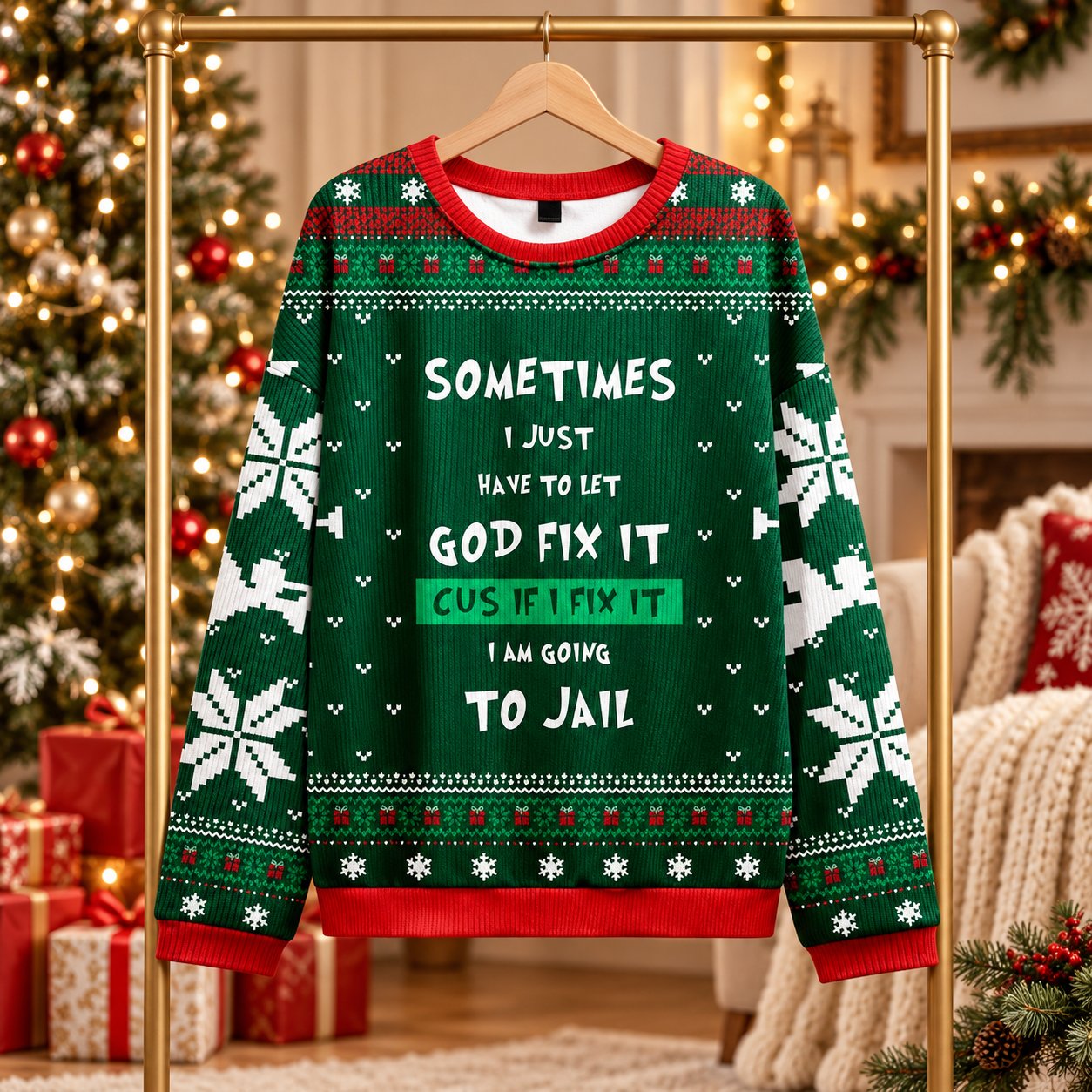 Let God Fix It Ugly Christmas Sweater, Funny Christian Holiday Sweatshirt, Faith Based Xmas Pullover, Religious Gift for Men Women XMASUS02