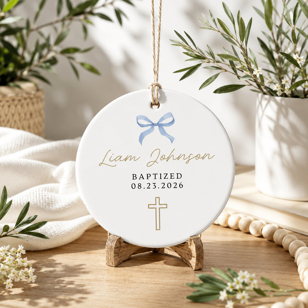 Personalized Baptism Ceramic Ornament, Custom Christening Keepsake, Goddaughter Gift, Baby Dedication Ornament, Baptism 2026 CRMO02