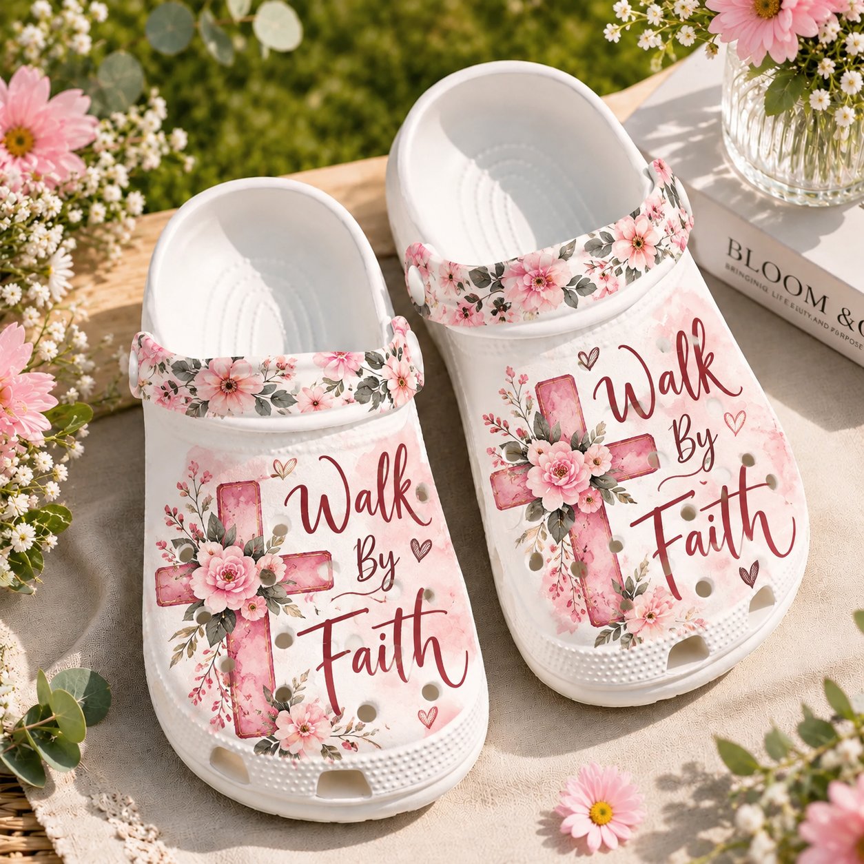 Christian Clogs, Walk By Faith Shoes, Floral Cross Shoes, Faith Inspired Footwear, Christian Gift, Kid Adult Comfort Shoes CLOGS25