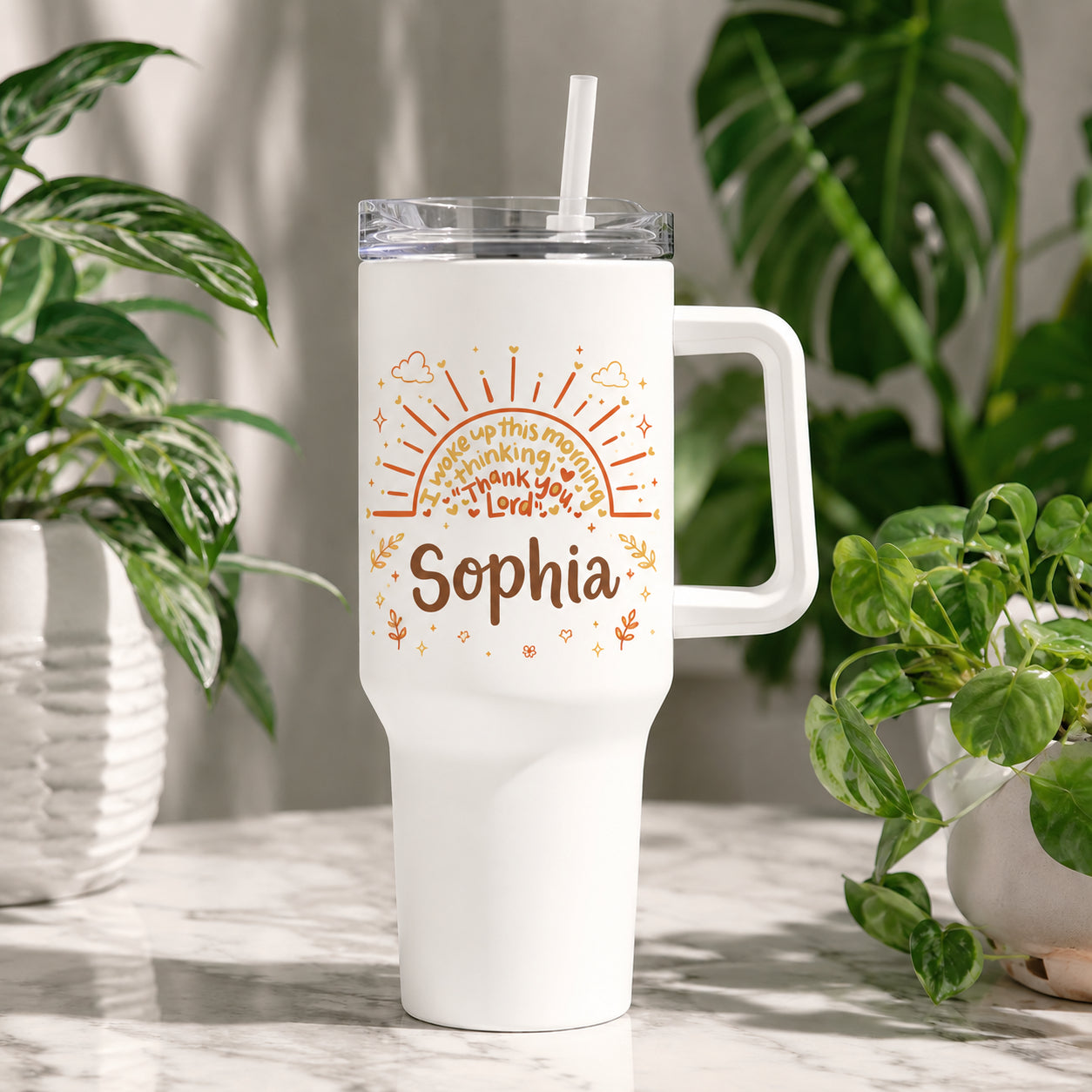 Personalized Christian 30oz/40oz Tumbler with Handle, Custom Faith Tumbler, Insulated Mug with Straw, Christian Gift  TUMB02