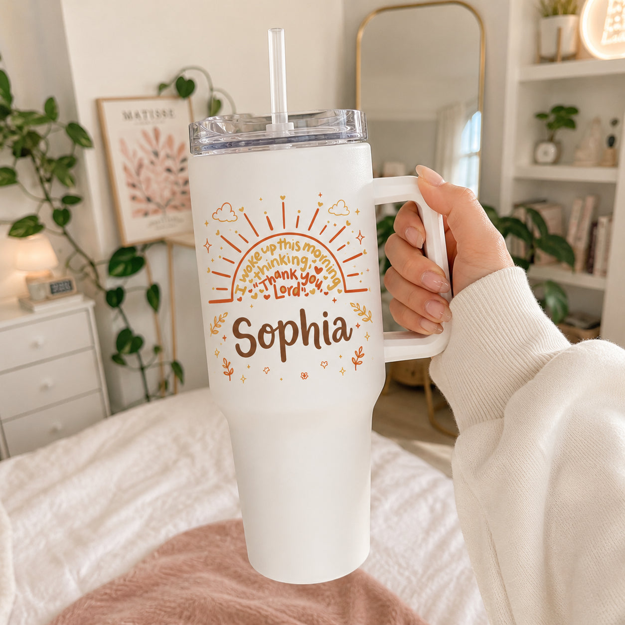 Personalized Christian 30oz/40oz Tumbler with Handle, Custom Faith Tumbler, Insulated Mug with Straw, Christian Gift  TUMB02