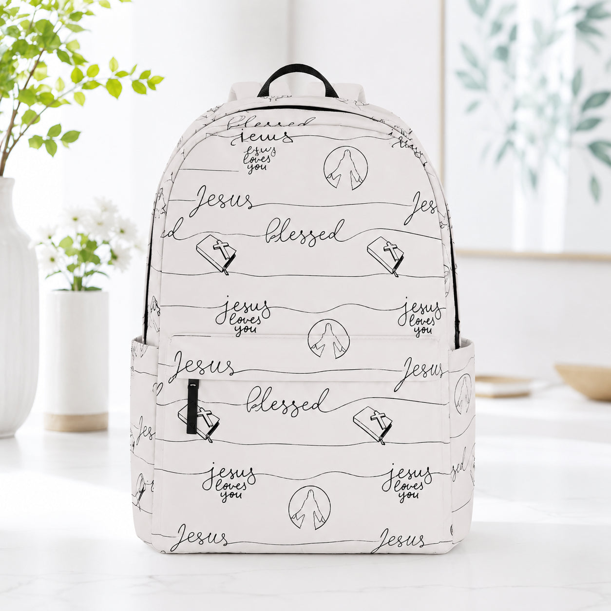 Jesus Loves You Christian Backpack, Blessed Faith School Bag, Bible Theme Backpack, Christian School Backpack, Faith-Based Backpack, Religious Book Bag, Back to School Christian Gift, Travel Backpack PLAF79
