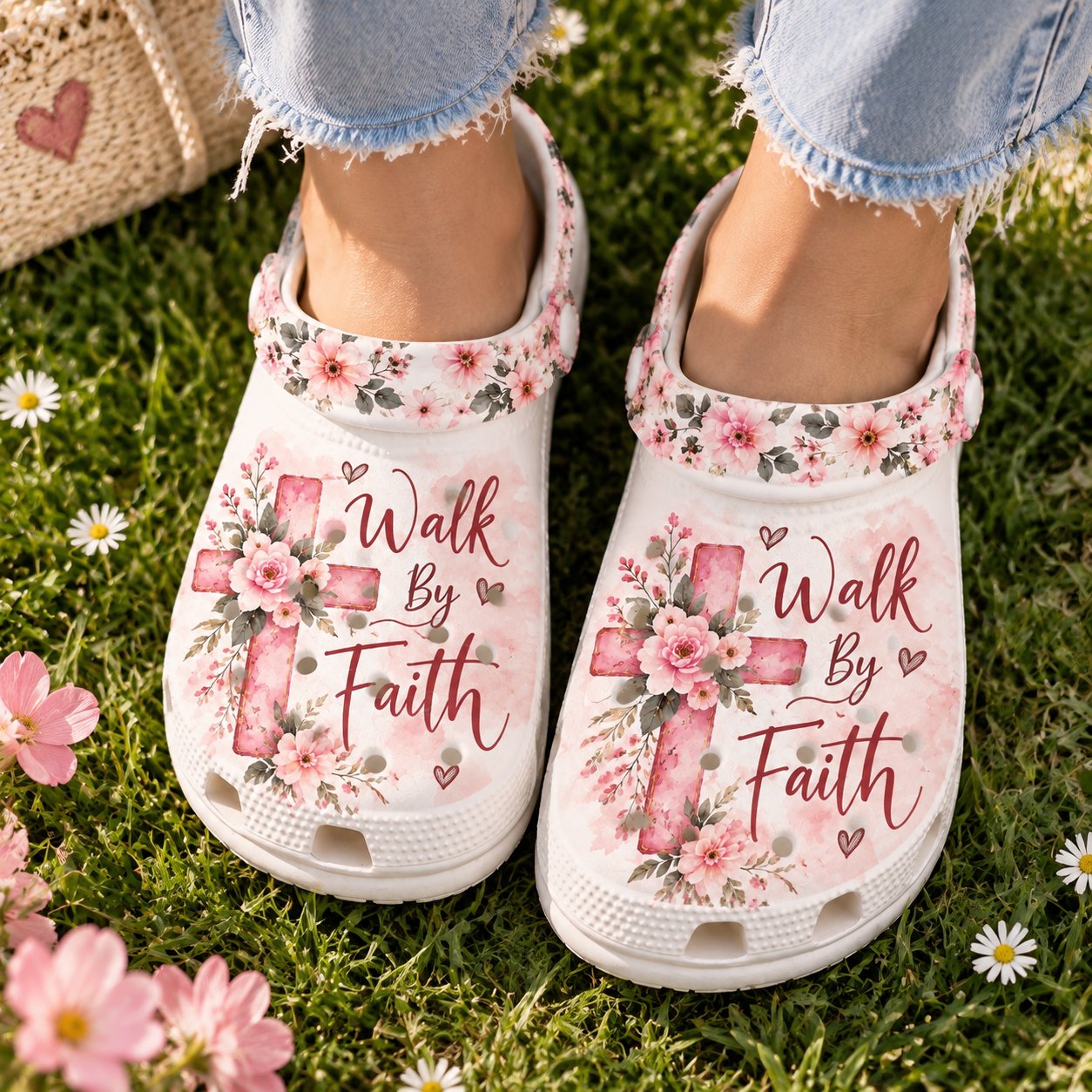 Christian Clogs, Walk By Faith Shoes, Floral Cross Shoes, Faith Inspired Footwear, Christian Gift, Kid Adult Comfort Shoes CLOGS25