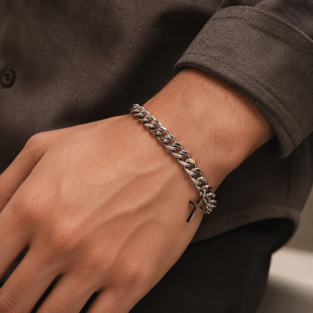 Cross Chain Bracelet, Chain Link Jewelry, Catholic Jewelry, Catholic bracelet, Unisex Bracelet  BRLAF05