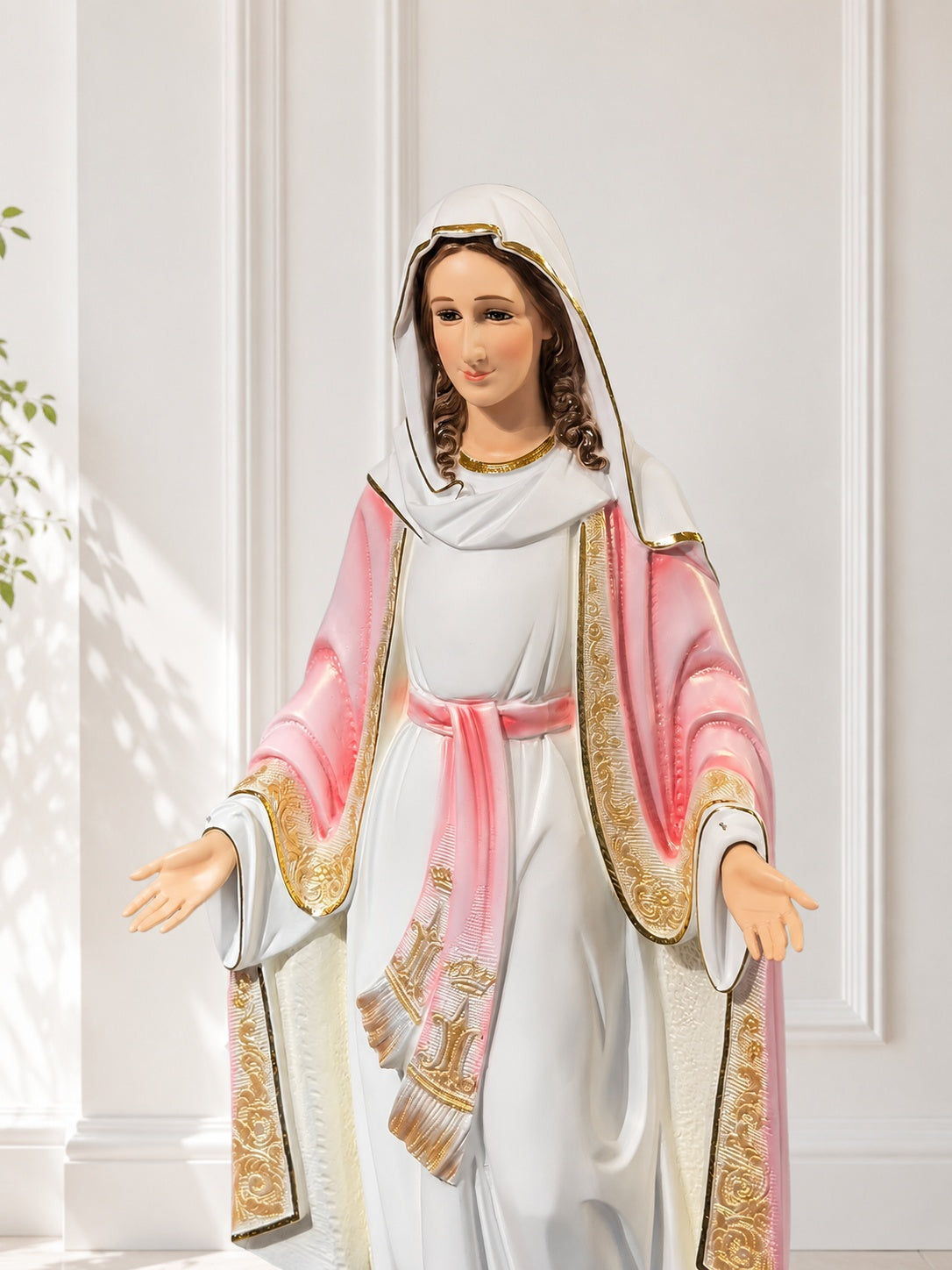 Pink Version/Virgin Mary Our Lady of Grace Statue, Catholic Religious Figurine, Blessed Mother Shelf Decor, Christian Home Altar Gift CP06PINK