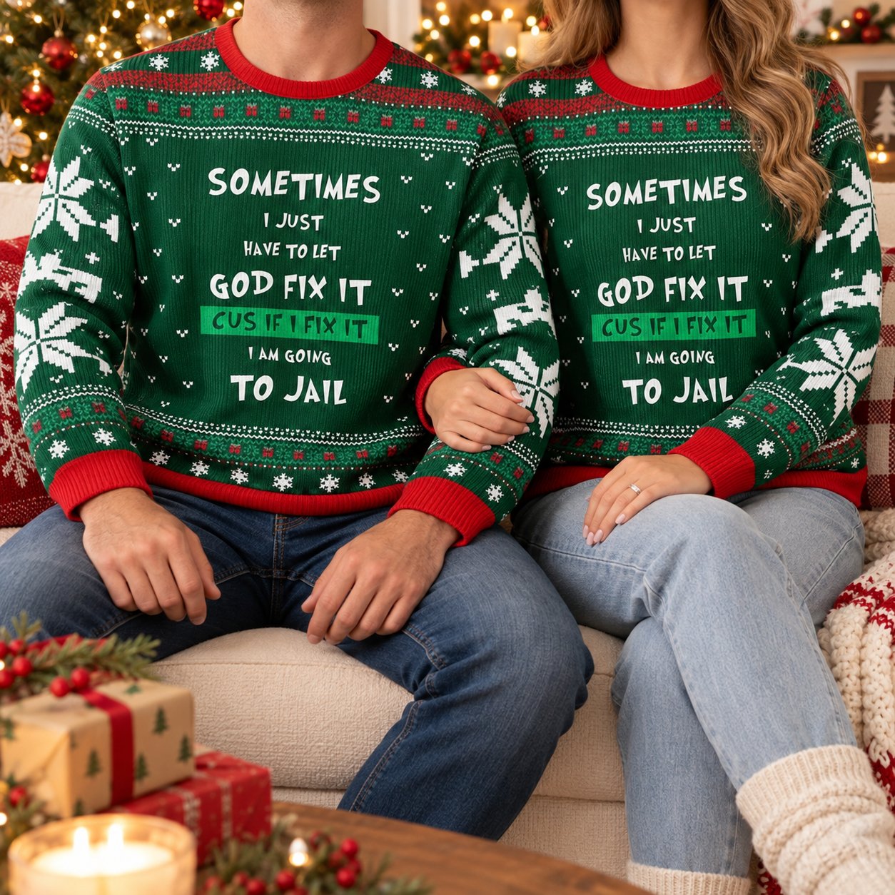 Let God Fix It Ugly Christmas Sweater, Funny Christian Holiday Sweatshirt, Faith Based Xmas Pullover, Religious Gift for Men Women XMASUS02