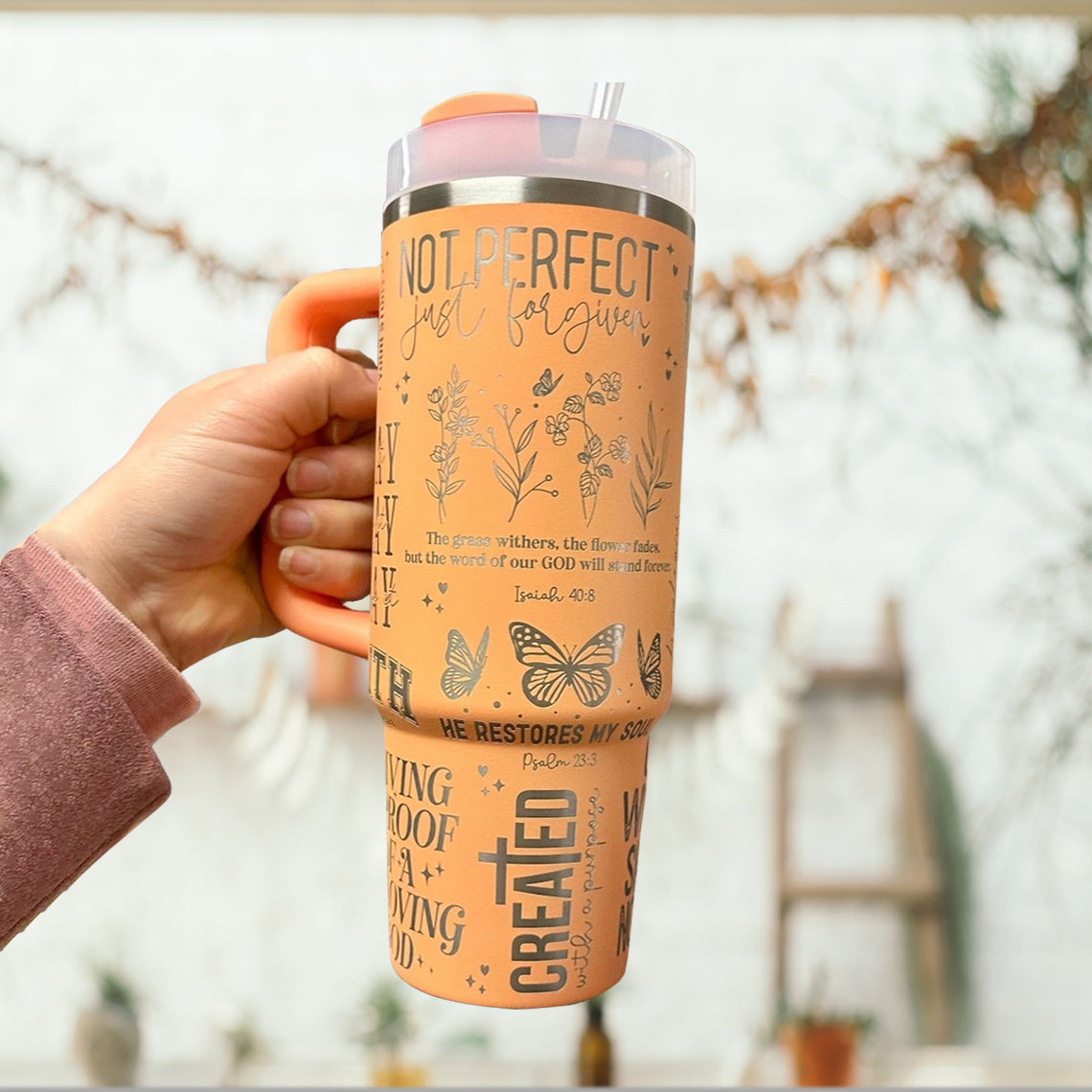 Christian Tumbler 30oz/40oz, Faith based Insulated Tumbler With Handle, Jesus Laser Engraved, LAF08