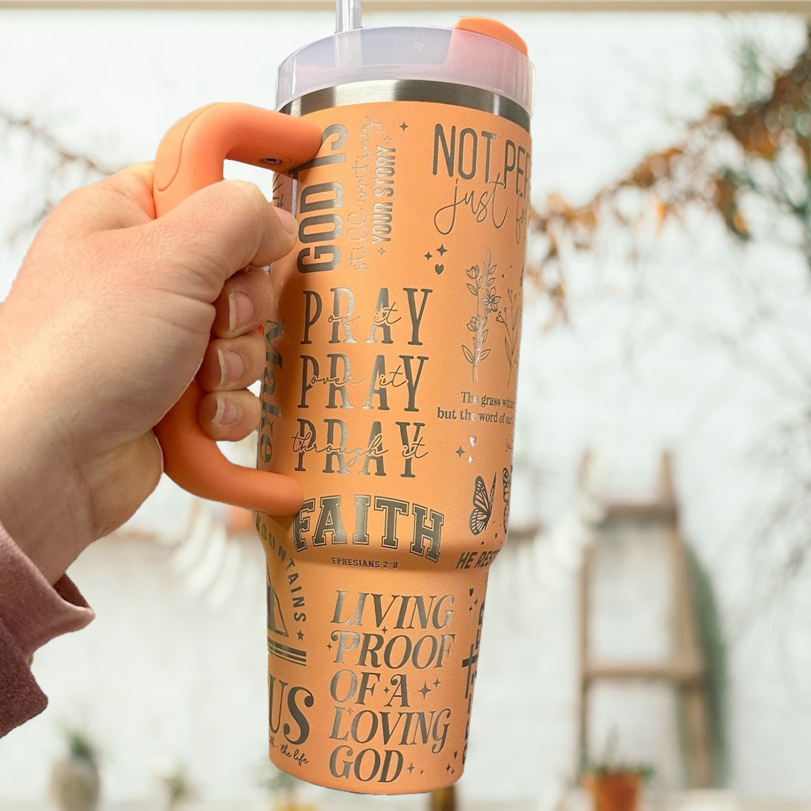 Christian Tumbler 30oz/40oz, Faith based Insulated Tumbler With Handle, Jesus Laser Engraved, LAF08