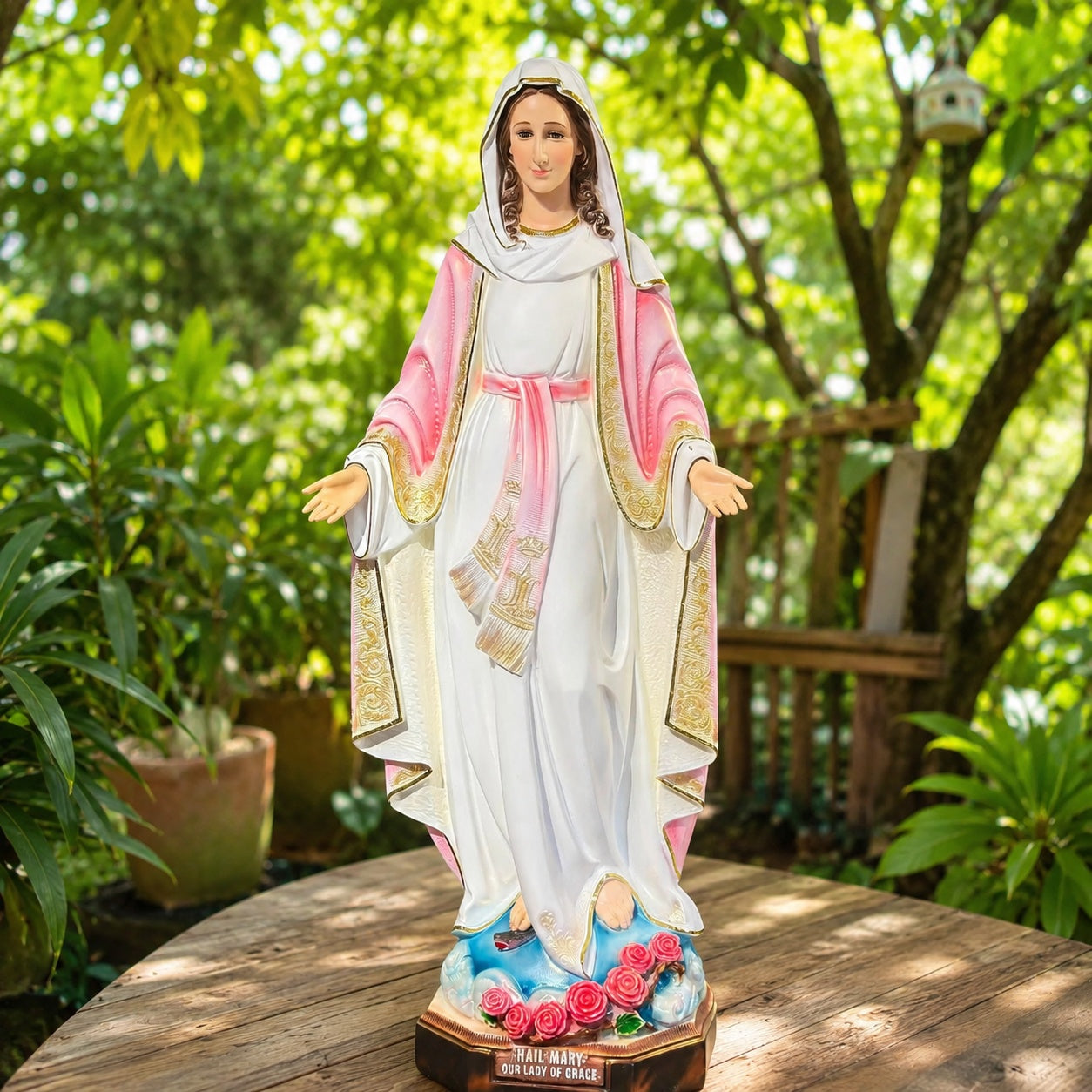 Pink Version/Virgin Mary Our Lady of Grace Statue, Catholic Religious Figurine, Blessed Mother Shelf Decor, Christian Home Altar Gift CP06PINK