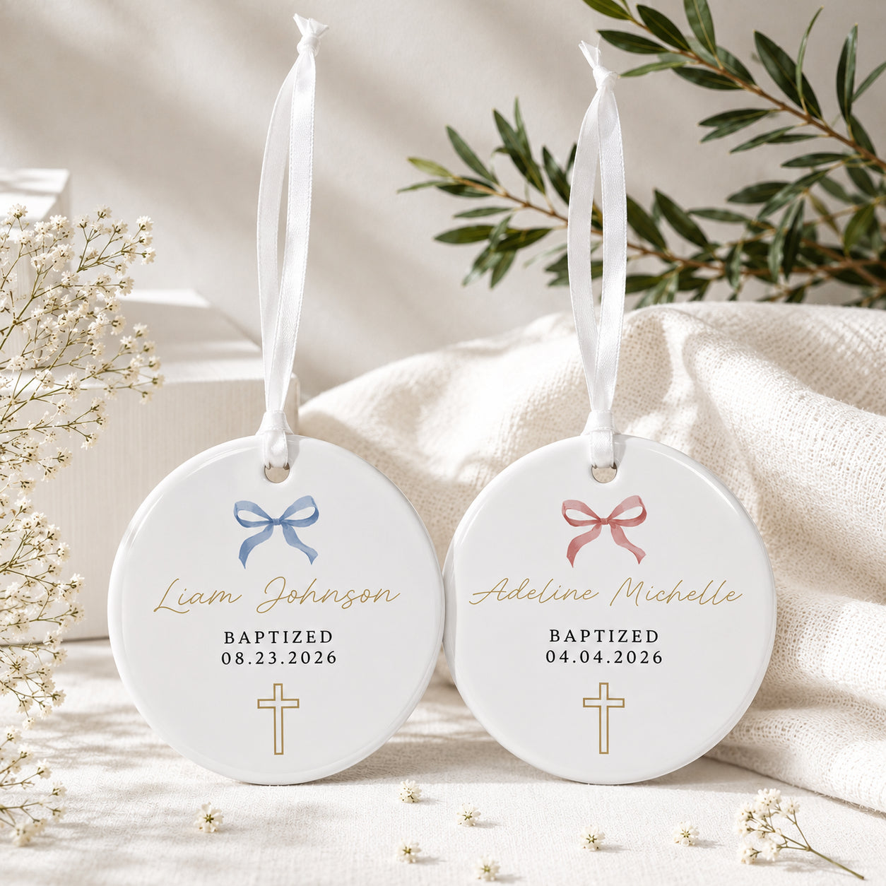 Personalized Baptism Ceramic Ornament, Custom Christening Keepsake, Goddaughter Gift, Baby Dedication Ornament, Baptism 2026 CRMO02