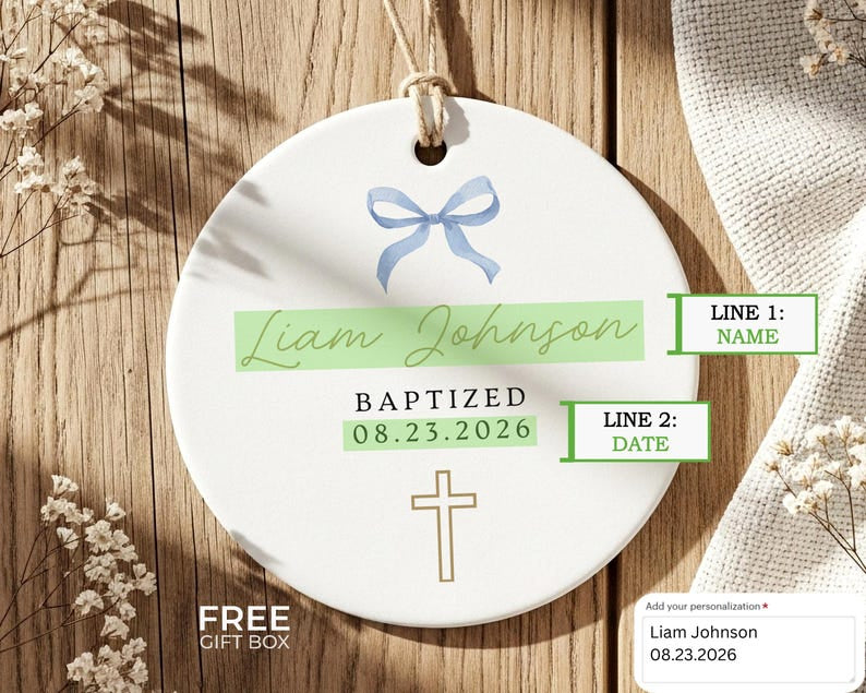 Personalized Baptism Ceramic Ornament, Custom Christening Keepsake, Goddaughter Gift, Baby Dedication Ornament, Baptism 2026 CRMO02
