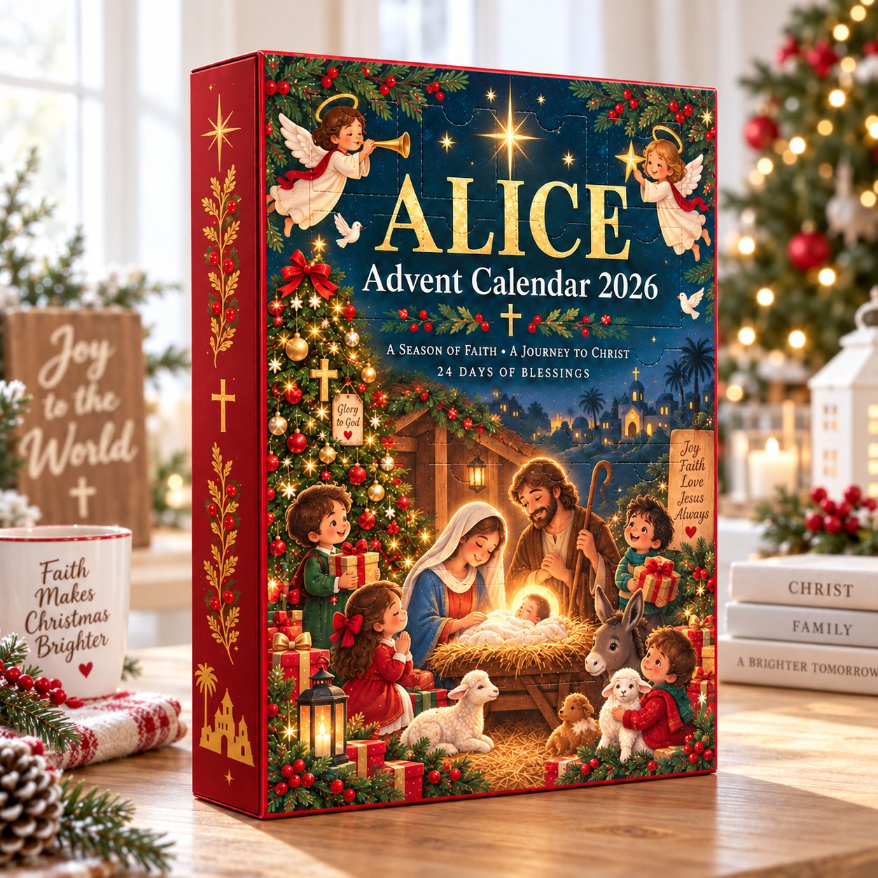 Personalized Holy Family Advent Calendar 2026, Nativity Christmas Countdown Calendar, Religious Christmas Gift, Faith Based Holiday Decor ACG03