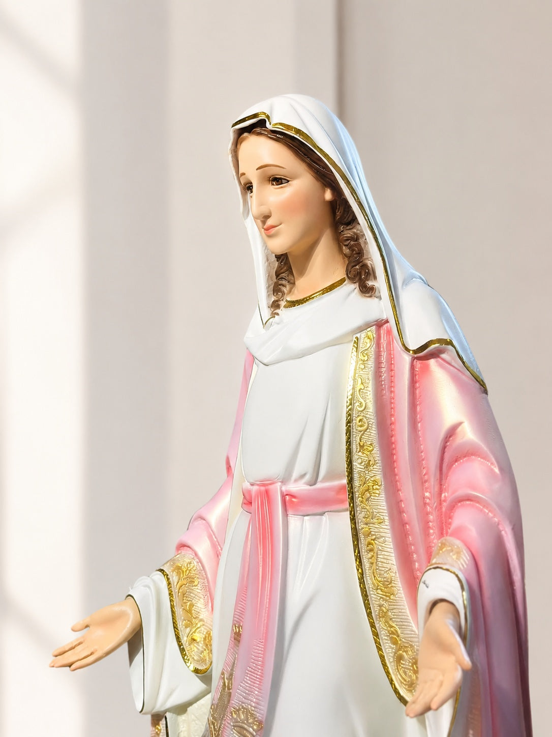 Pink Version/Virgin Mary Our Lady of Grace Statue, Catholic Religious Figurine, Blessed Mother Shelf Decor, Christian Home Altar Gift CP06PINK