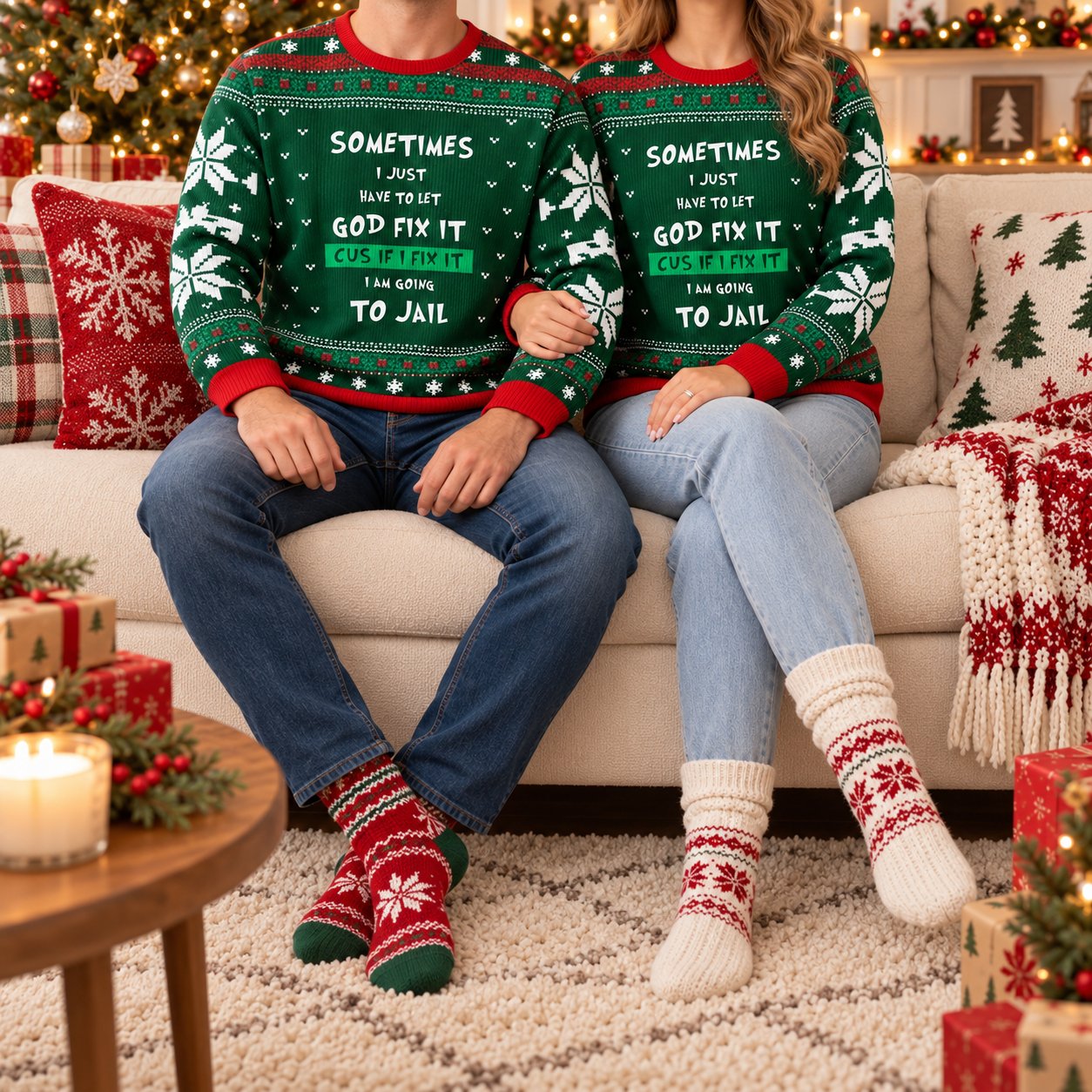 Let God Fix It Ugly Christmas Sweater, Funny Christian Holiday Sweatshirt, Faith Based Xmas Pullover, Religious Gift for Men Women XMASUS02