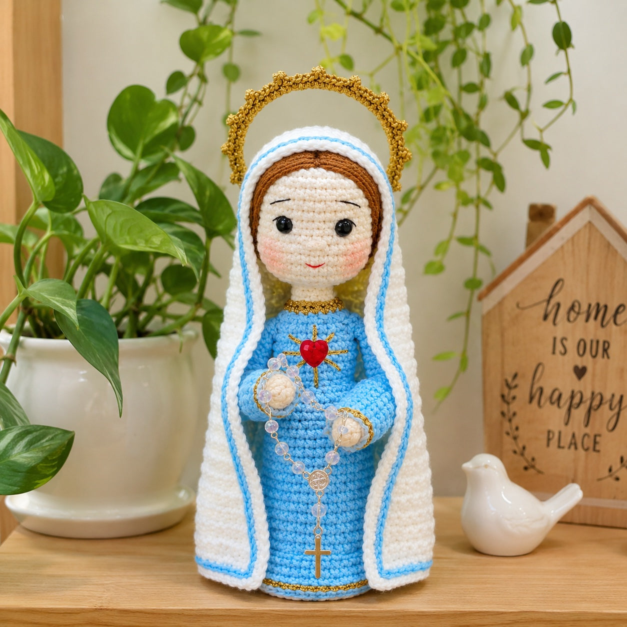 Handmade Crochet Virgin Mary, Our Lady Amigurumi Plush, Religious Faith Gift, Religious Keepsake Baptism Gift, Prayer Room Decor CR02