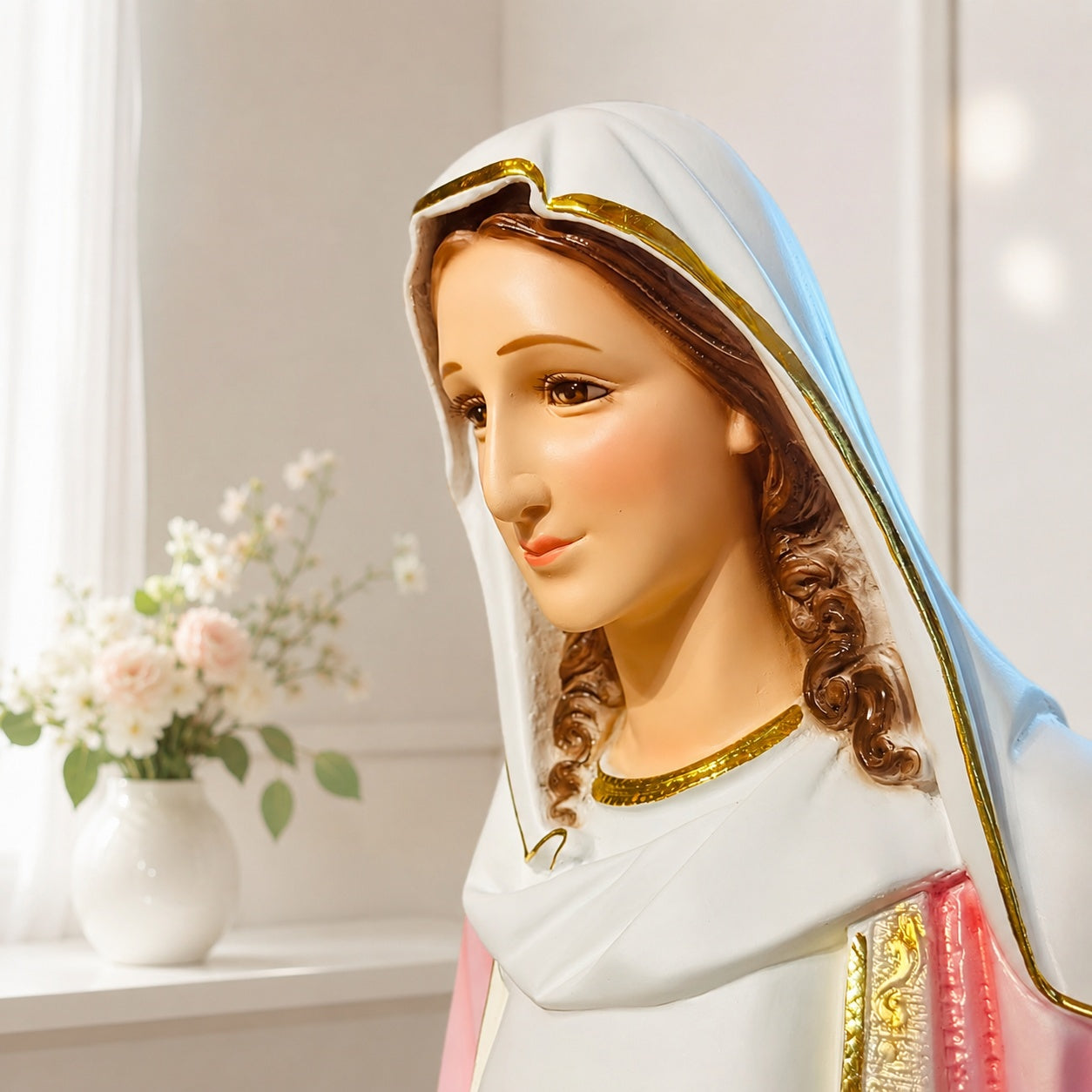 Pink Version/Virgin Mary Our Lady of Grace Statue, Catholic Religious Figurine, Blessed Mother Shelf Decor, Christian Home Altar Gift CP06PINK