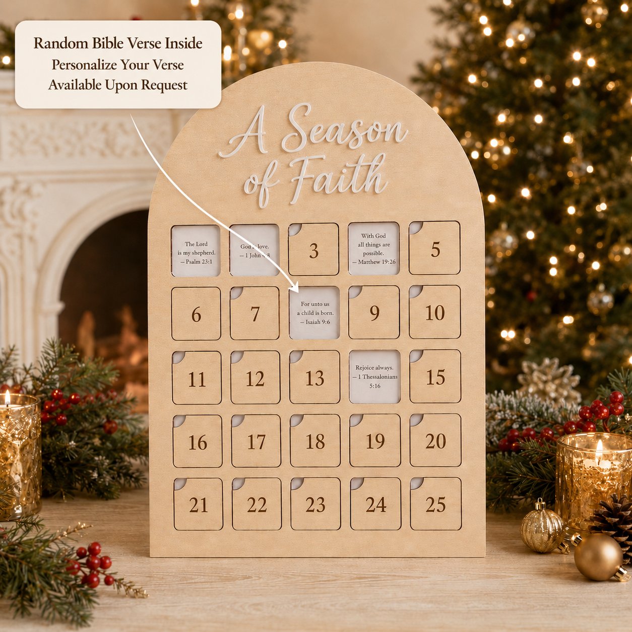 Wooden Bible Verse Advent Calendar, Christmas Gift Wooden Sign, Custom Tabletop Religious Gift, Spinning Wheel Christmas Countdown Decor, Scripture Christmas Countdown Gift XMASW15