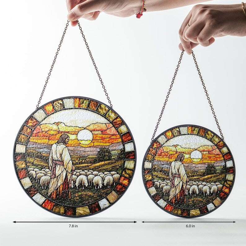 Jesus Good Shepherd Stained Glass Suncatcher, Christian Window Hanging, Catholic Home Decor, Religious Gift, Faith Inspired Wall Decor GLASS02
