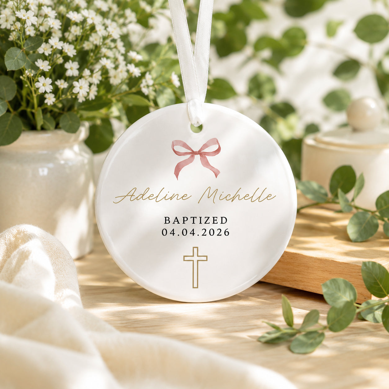 Personalized Baptism Ceramic Ornament, Custom Christening Keepsake, Goddaughter Gift, Baby Dedication Ornament, Baptism 2026 CRMO02