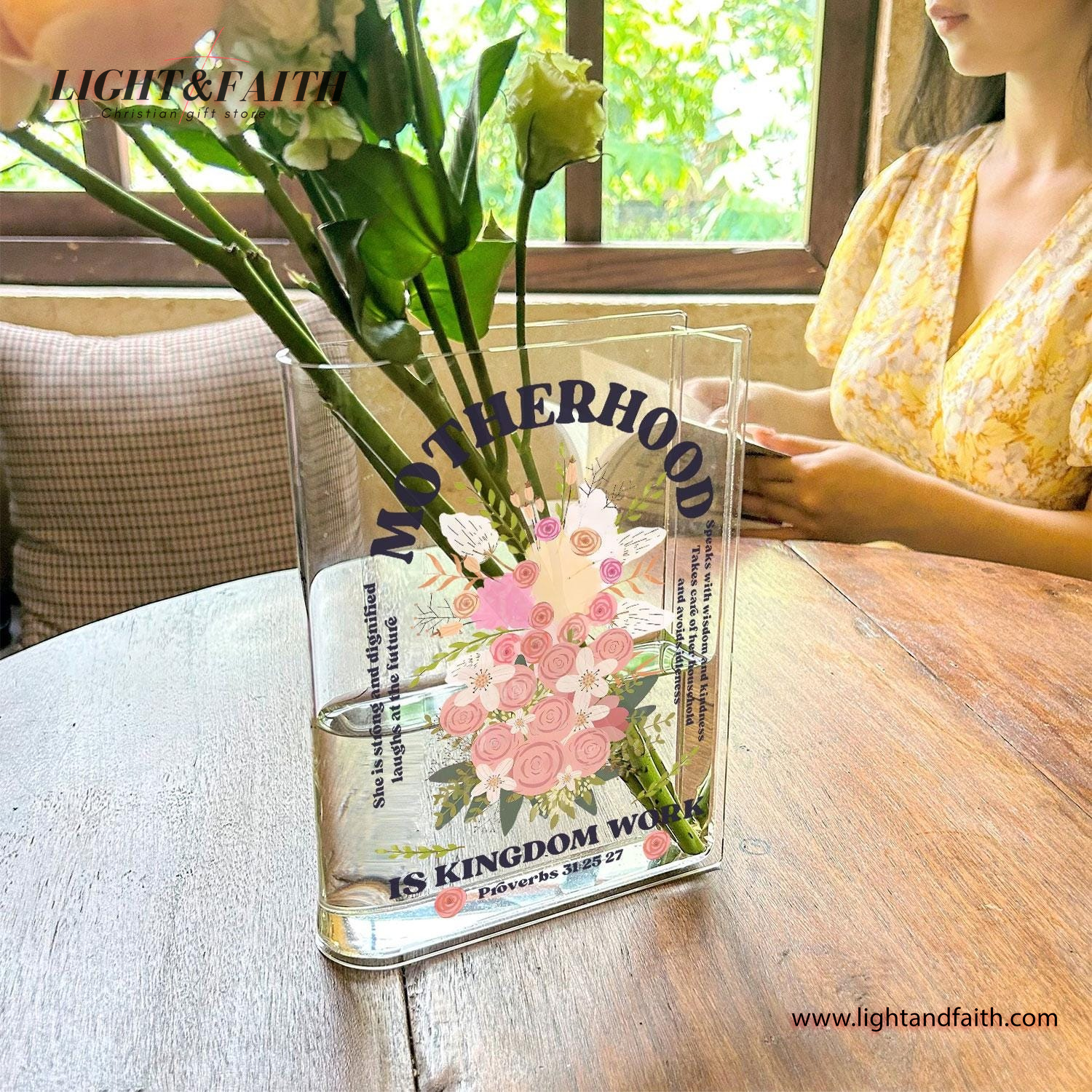 Christian Book Vase, Faith Motherhood Quote Vase, Proverbs 31 Acrylic Book Decor, Bible Verse Book Shaped Flower Vase