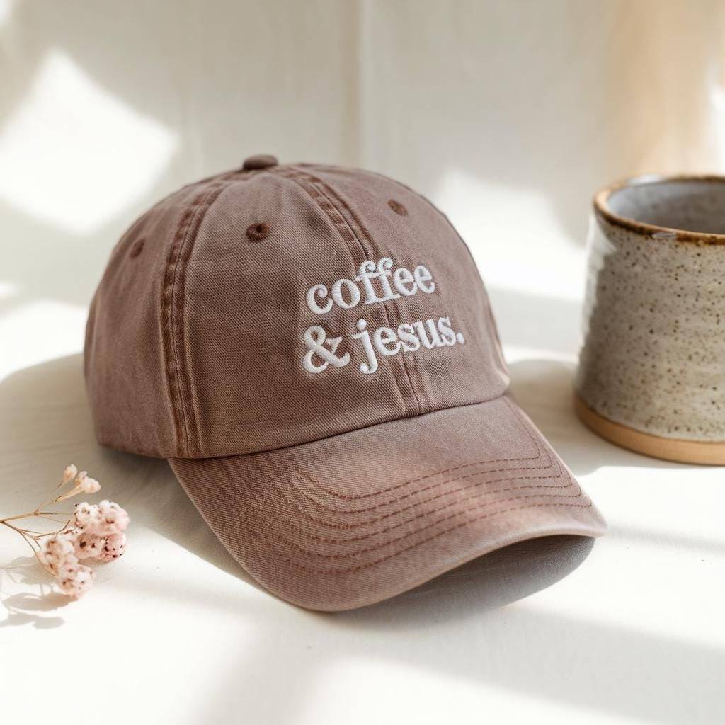 Embroidered Coffee and Jesus Washed Cap, Christian Graphic Cap, Faith and Caffeine Cap, Bible Verse Inspired Cap, Trendy Religious Cap LAFH03